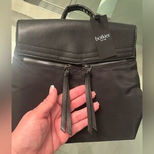 NEW Botkier Black Leather & Nylon Tote with Dual Tassel Zips